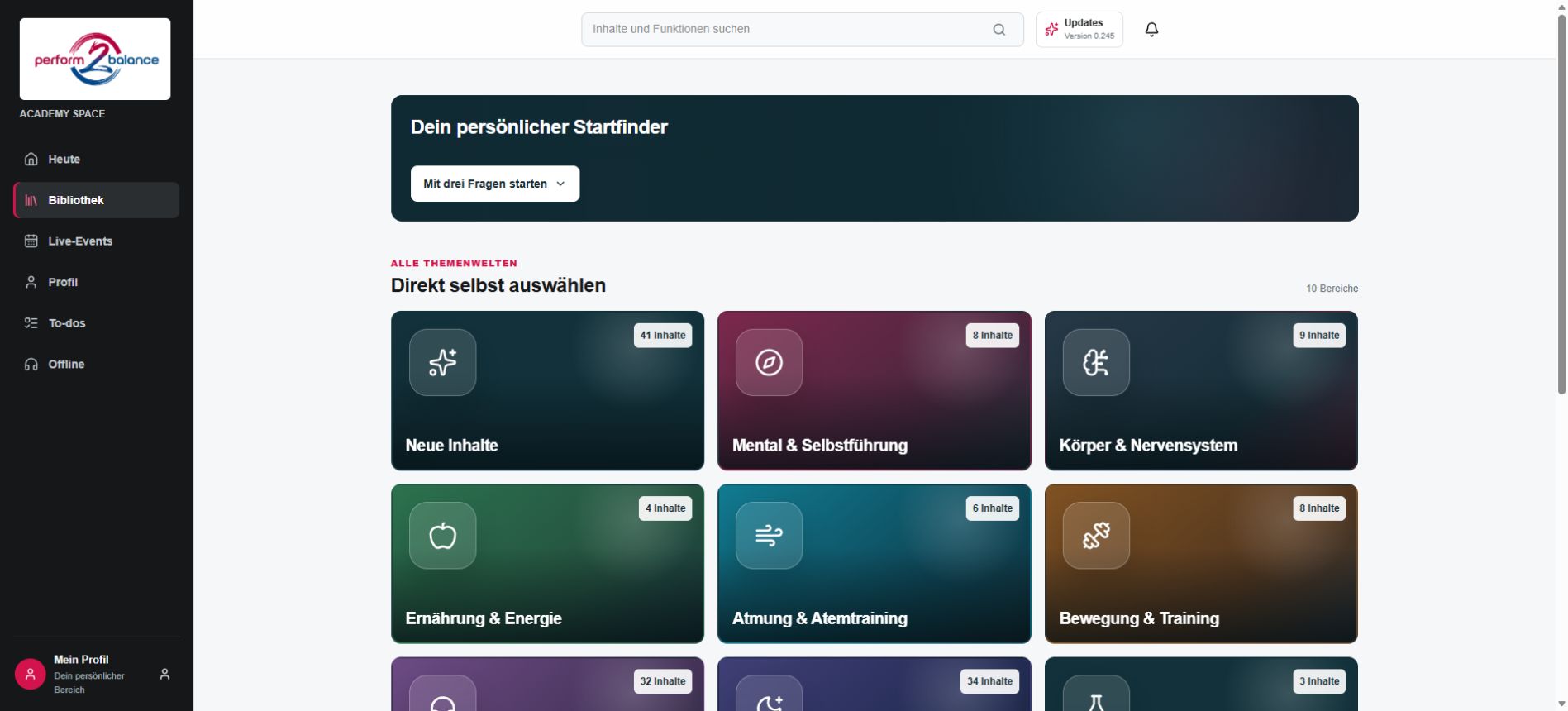Einblick in die neue Academy Space App in Entwicklung